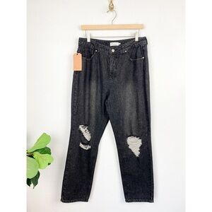 NWT Nicasia Black High Waisted Distressed Straight Leg Jean Sz 14